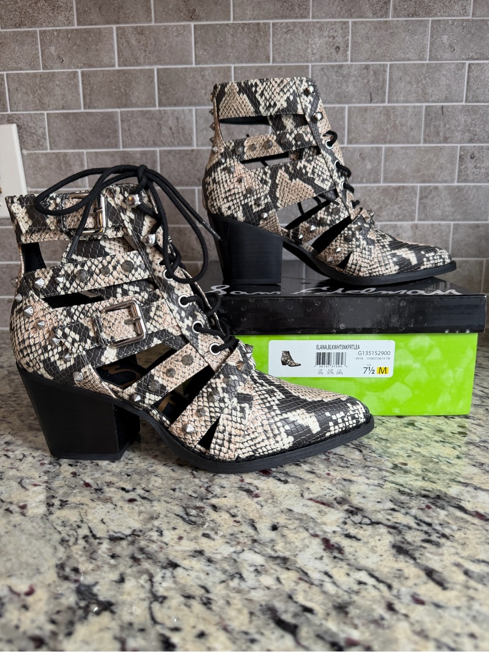 BRAND NEW Sam Edelman Snake-Print Lace-Up Cutout Bootie - W 7.5